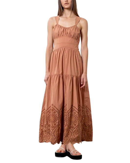 Lady Bow Cotton Dress, Terracota