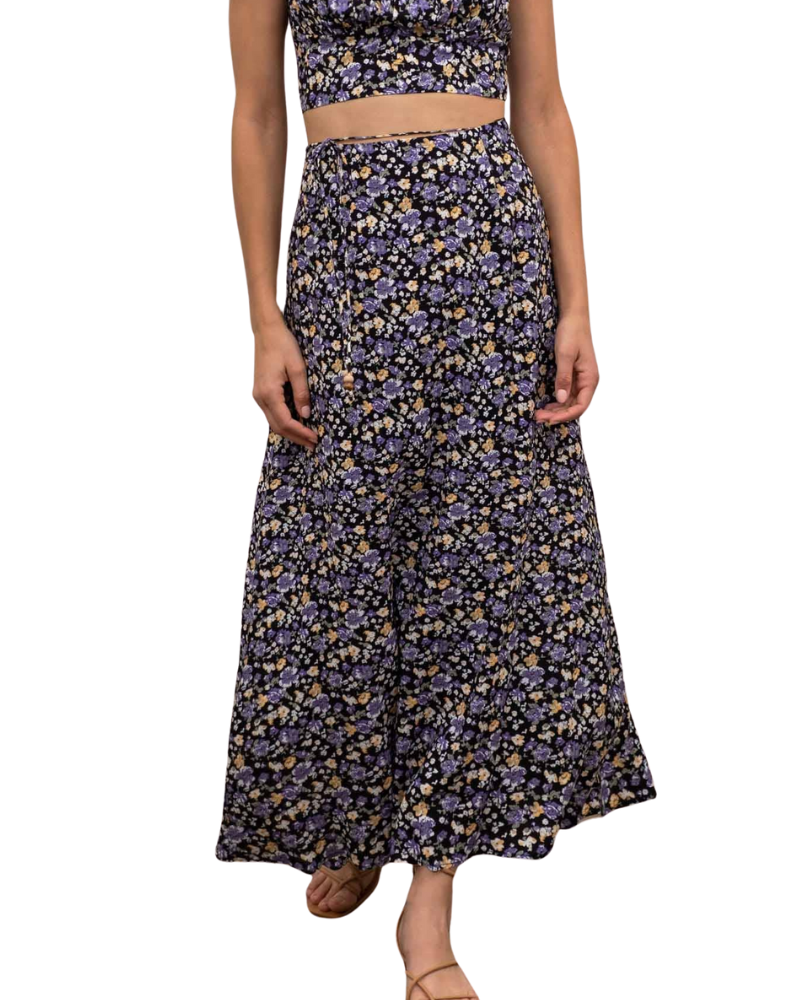Lee Floral Midi Skirt, Black Multi