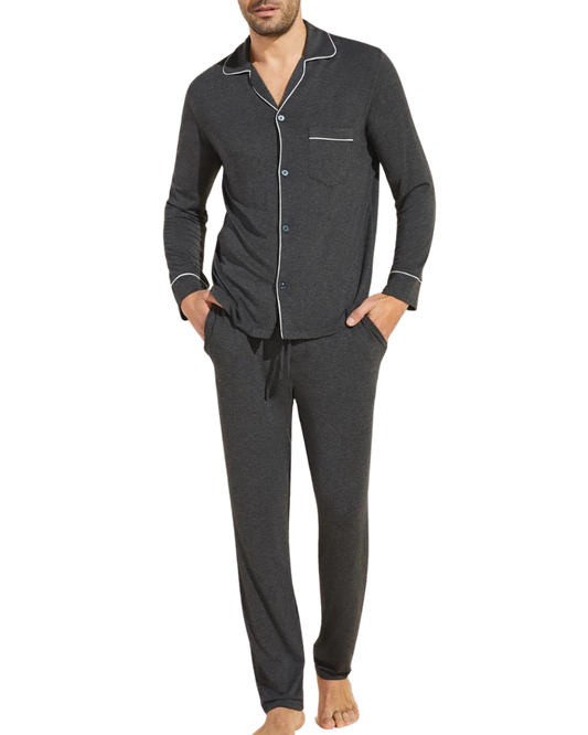 William Long PJ Set, Charcoal Heather/Ivory