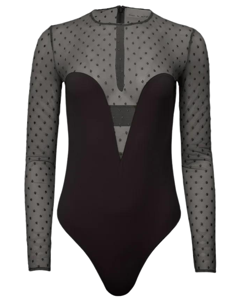 Dotty Jersey Plunge Bodysuit, Black