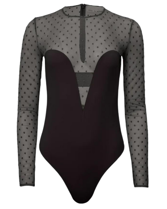 Dotty Jersey Plunge Bodysuit, Black