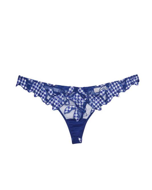 Lily Embroidery Hipster Thong, Starry Blue Gingham