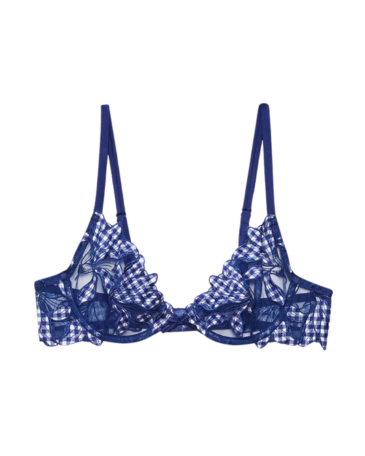 Lily Embroidery Plunge Demi Bra, Starry Blue Gingham
