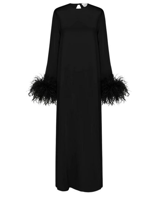 Suzi Maxi Dress with Detachable Feathers, Black