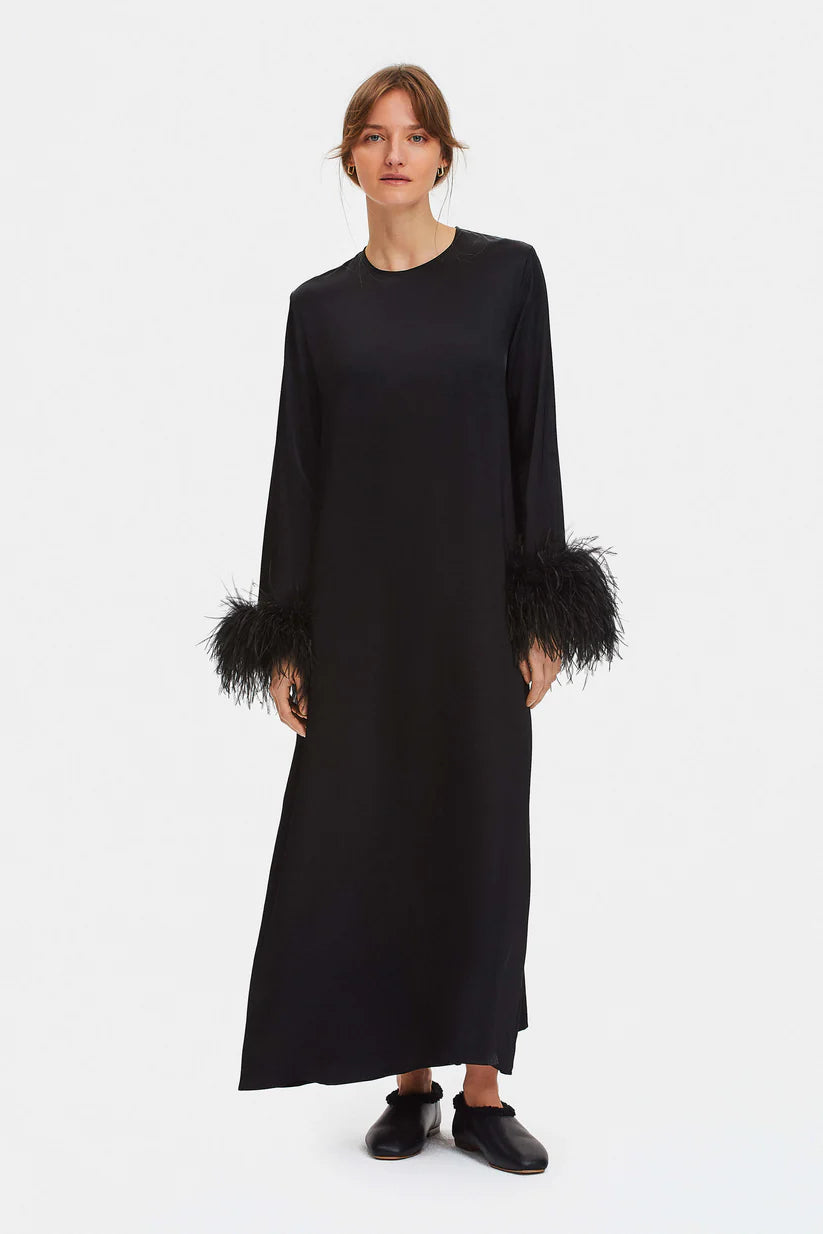 Suzi Maxi Dress with Detachable Feathers, Black