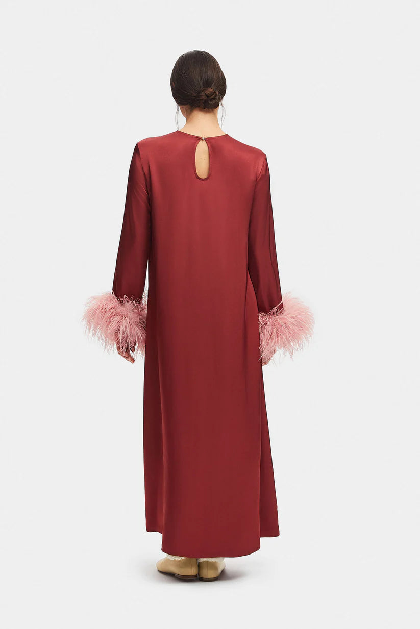 Suzi Maxi Dress with Detachable Feathers, Burgundy