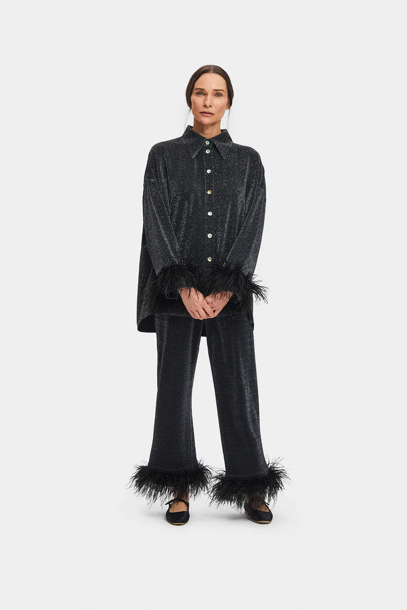 Cosmos Oversized Metallic Jersey Pajama Set, Black – Kismet Montecito