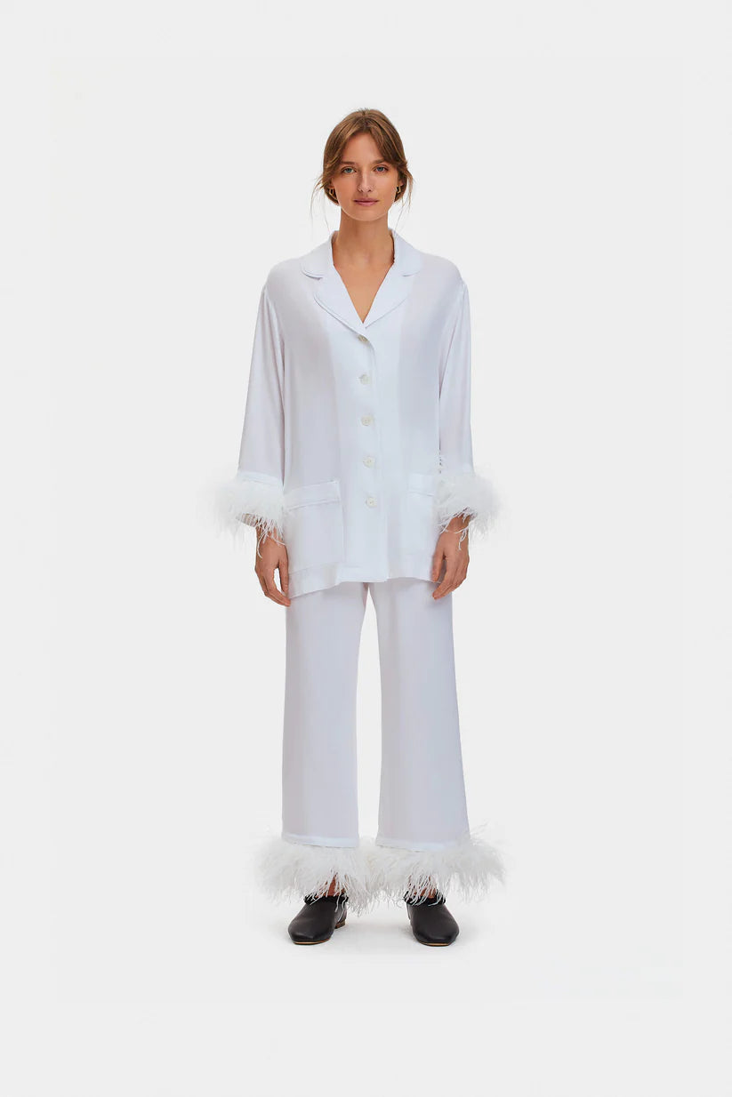 Party Pajamas Set with Detachable Feathers, White