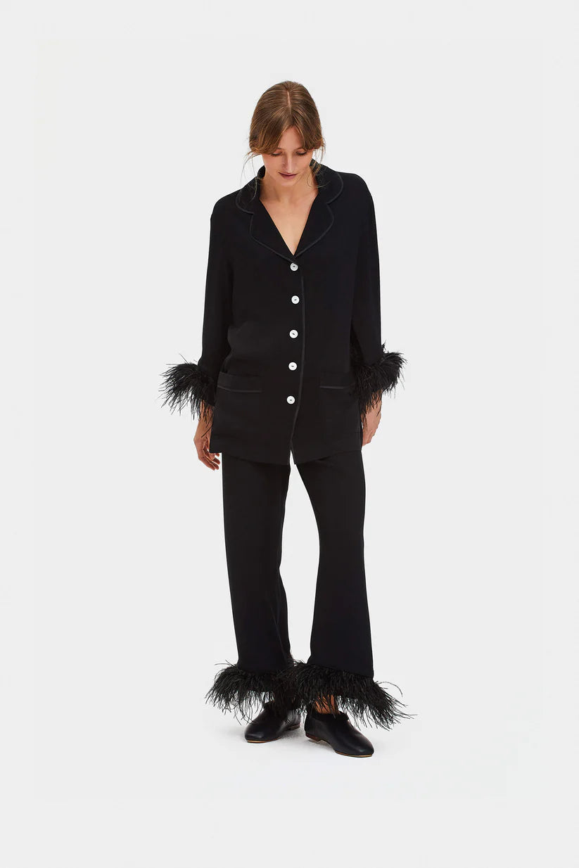Party Pajamas Set with Detachable Feathers, Black