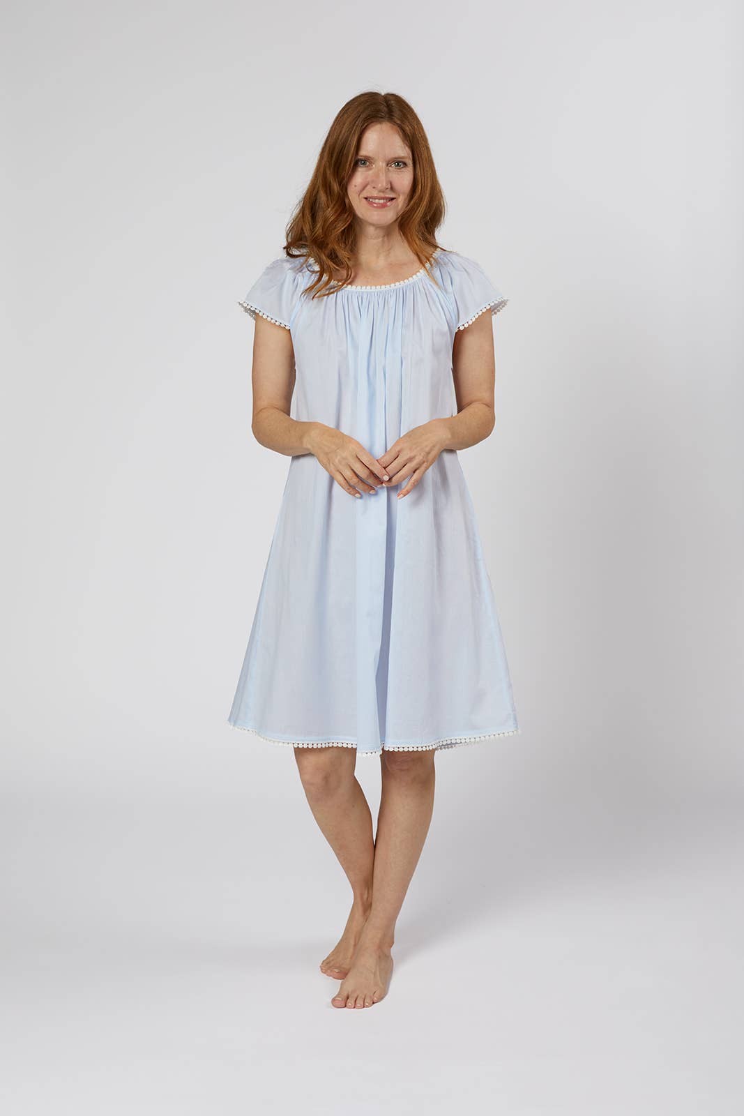 Julia Capsleeve Cotton Nightgown, Blue