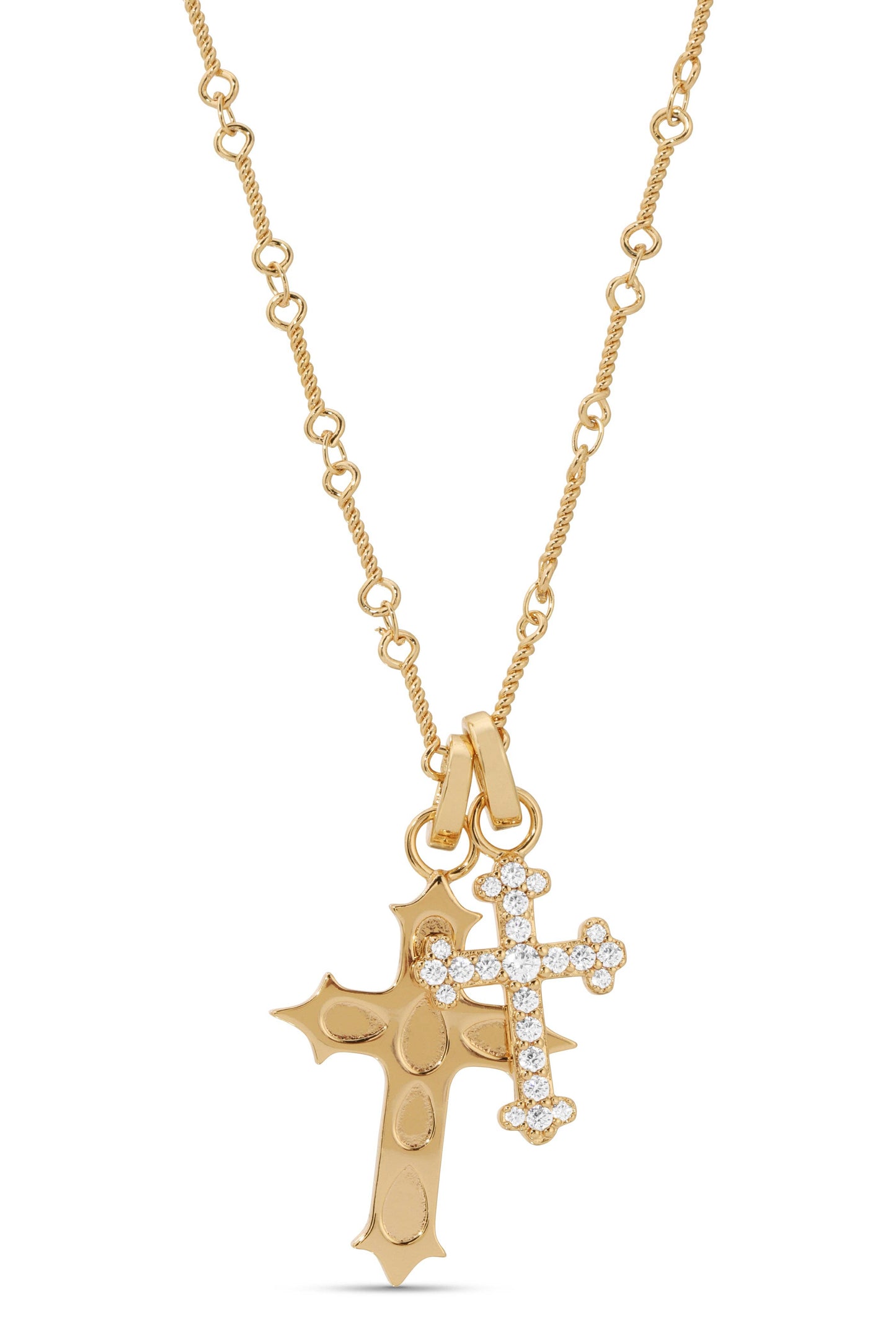 DOUBLE CROSS NECKLACE: SILVER