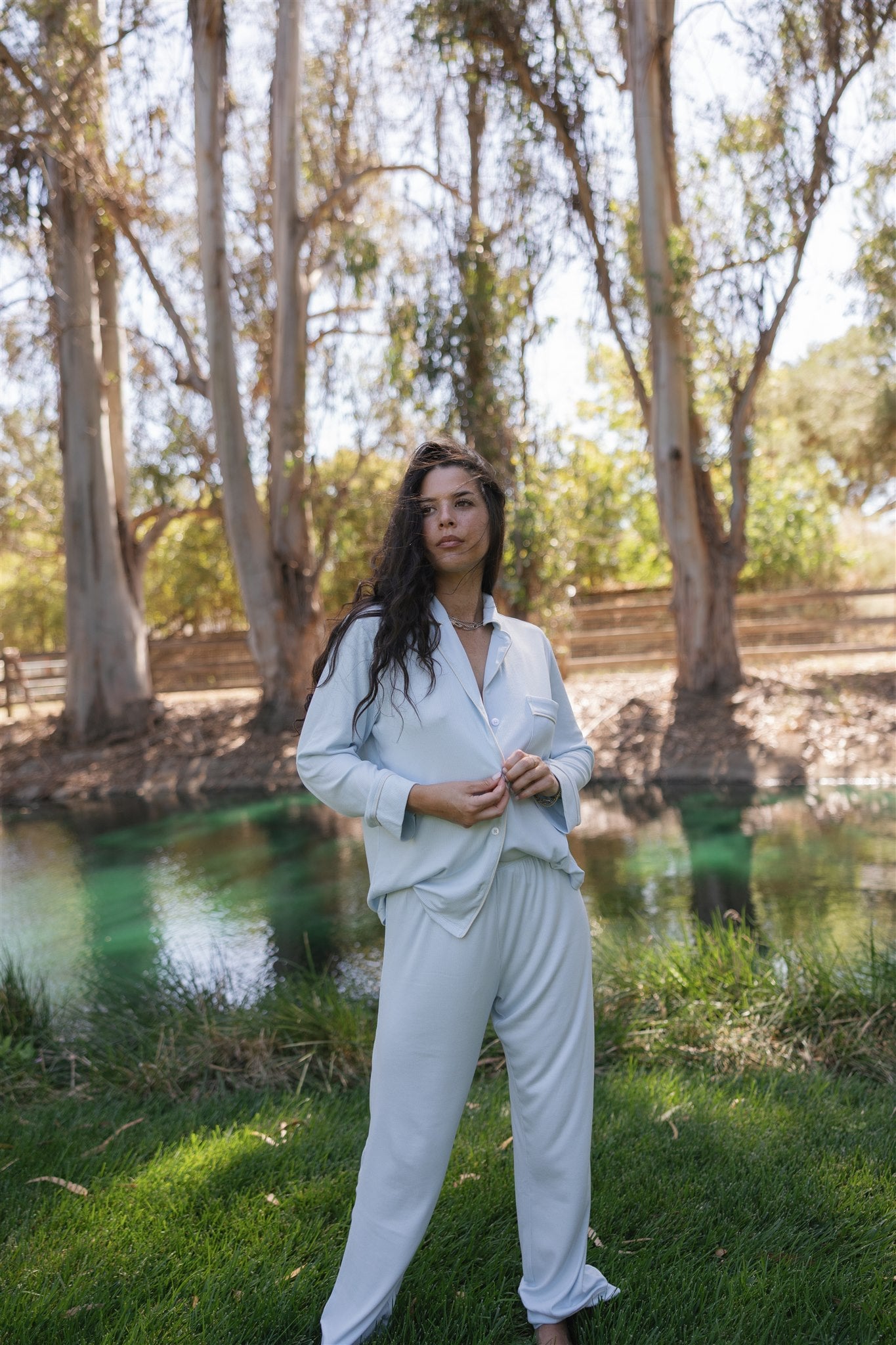 Angel Rib Long Sleeve Pajama, Sky