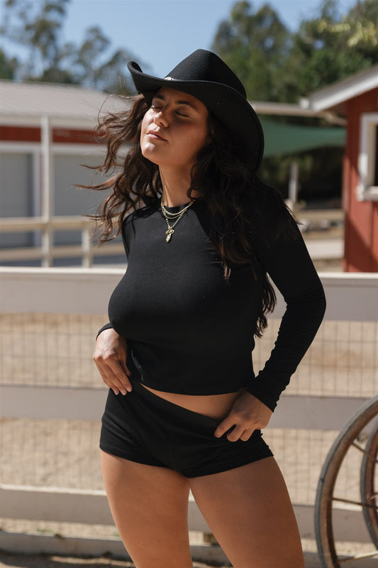 Angel Rib Signature Long Sleeve Crewneck, Caviar