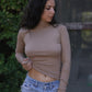 Angel Rib Ruched Turtleneck, Toffee