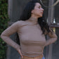 Angel Rib Ruched Turtleneck, Toffee