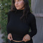 Angel Rib Ruched Turtleneck, Caviar