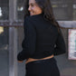 Angel Rib Ruched Turtleneck, Caviar