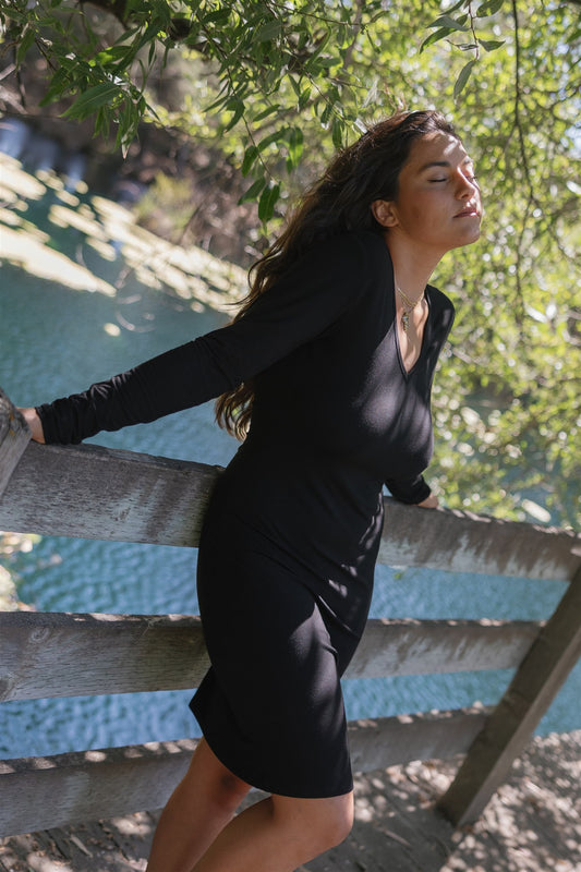 Ciao V-Neck Lounge Dress, Caviar