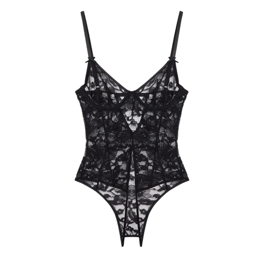 Magnolia Lace Ouvert Bodysuit, Black