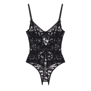 Magnolia Lace Ouvert Bodysuit, Black