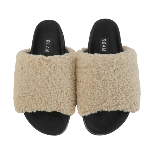 Fuzzy Slippers, Nude Faux Shearling