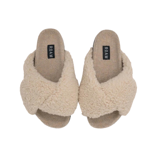 Foldy Cush Nude Fuzzy, Faux Shearling Slippers, nude